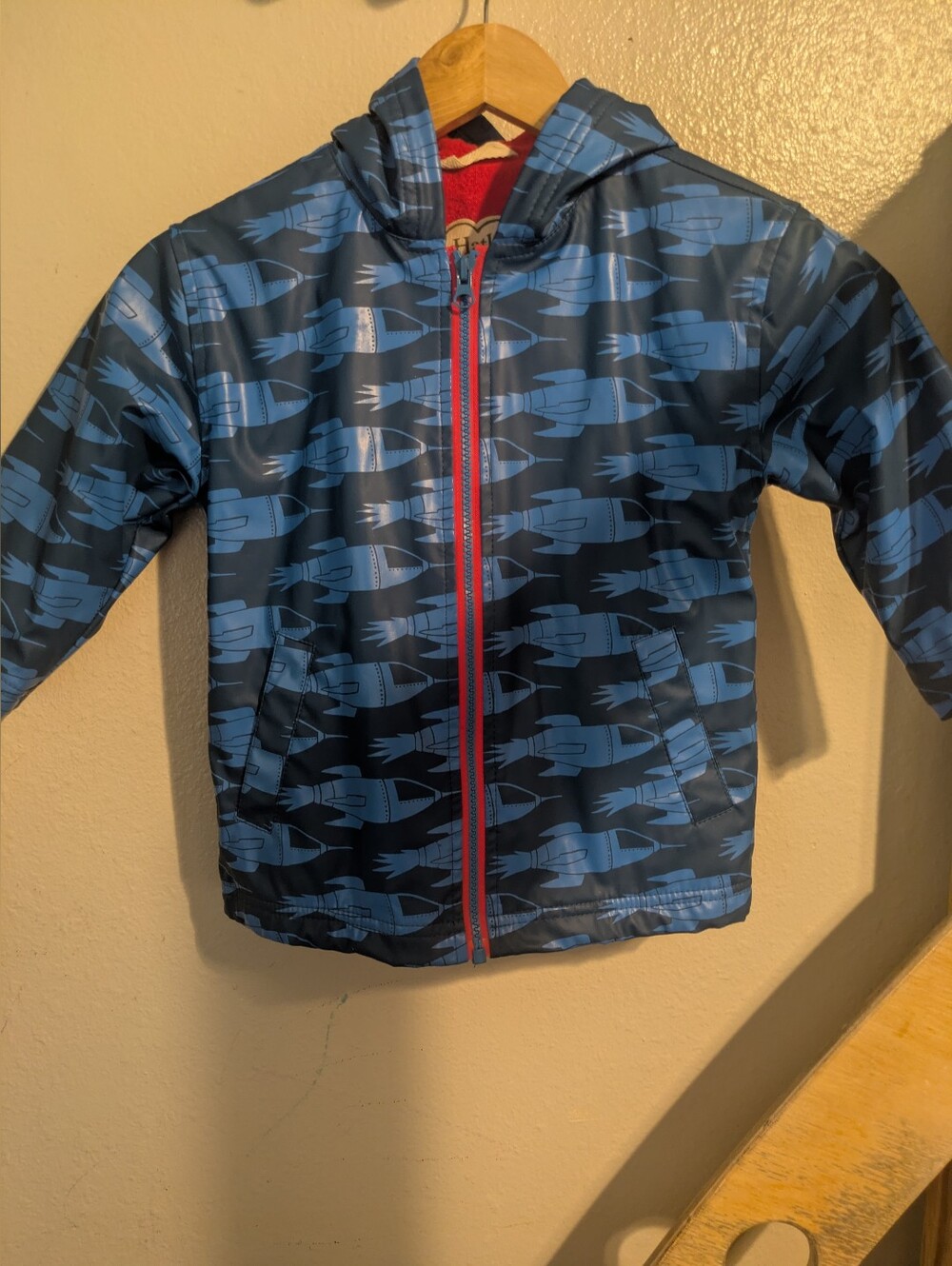 Kids Blue Rocket-Print Hooded Swim Jacket - Lightweight Water-Resistant
